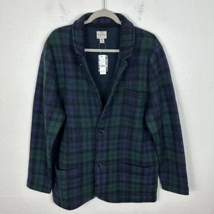 NWT J Crew Mens L Boiled Merino Wool Sweater Blazer Black Watch Plaid Cardigan